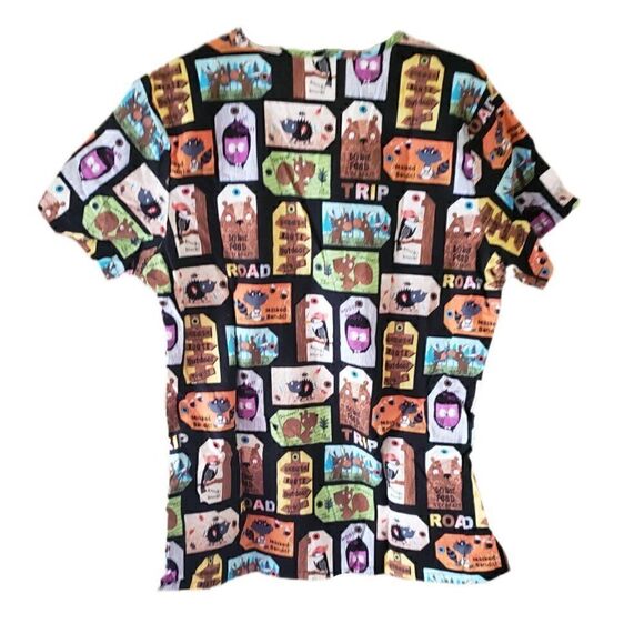 ScrubStar Woodland Friends Squirrel Road Trip Size XS Scrub Top - Picture 3 of 4
